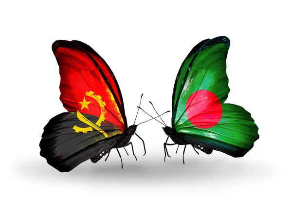 Papillons avec drapeaux Angola et Bangladesh — Photo