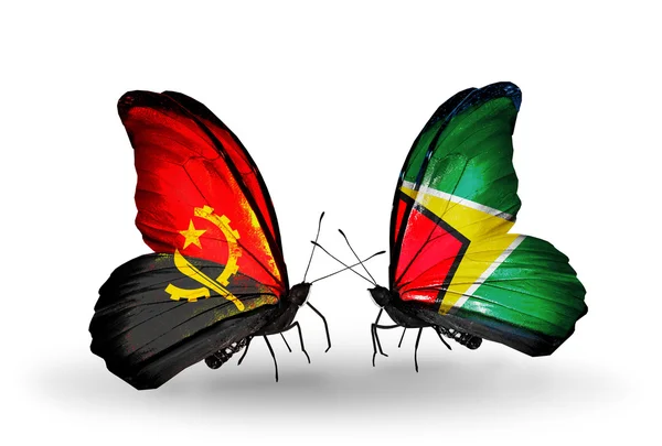 Motyle z Angola i Gujana flagi — Zdjęcie stockowe