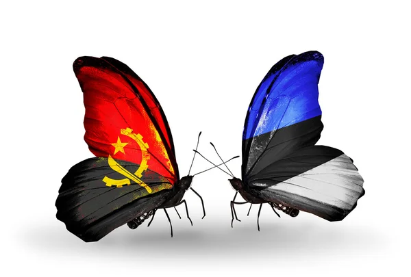 Motyle z Angola i Estonii flagi — Zdjęcie stockowe