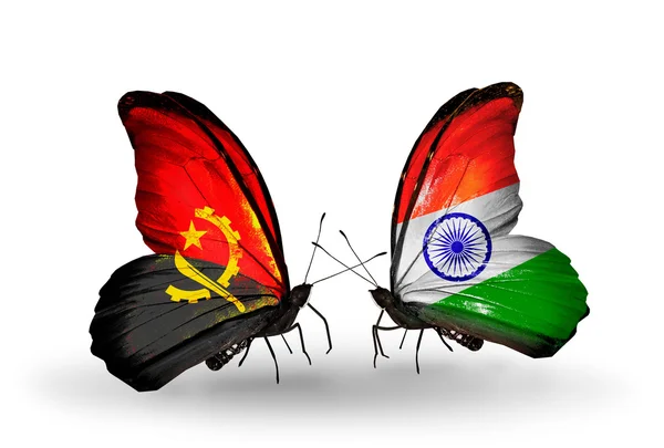 Butterflies with  Angola and India flags — Stock Photo, Image