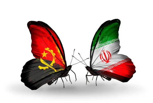 ผีเสื้อที่มีธงแองโกลาและอิหร่าน — ภาพถ่ายสต็อก
