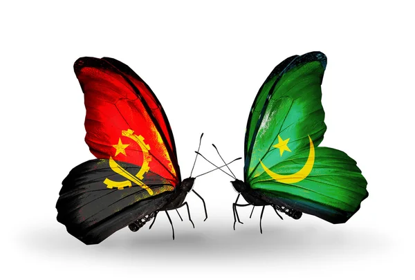 Mariposas con banderas de Angola y Mauritania —  Fotos de Stock