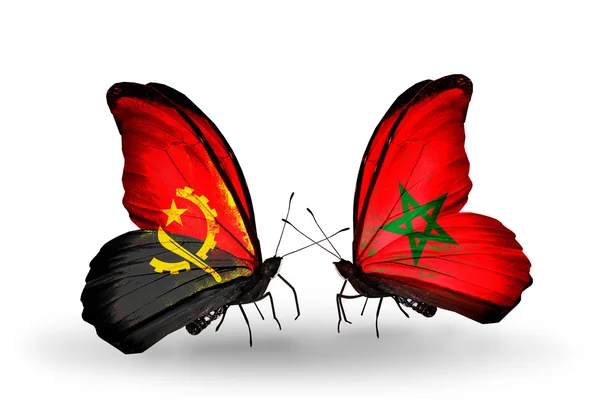 Butterflies with Angola and Morocco flags — Stock Photo, Image