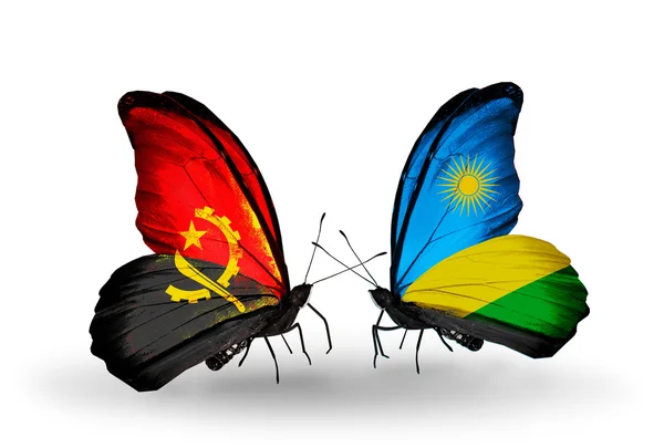 Kelebekler Angola ve Ruanda bayraklı — Stok fotoğraf