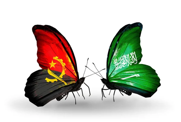 Sommerfugle med Angola og Saudi-Arabien flag - Stock-foto