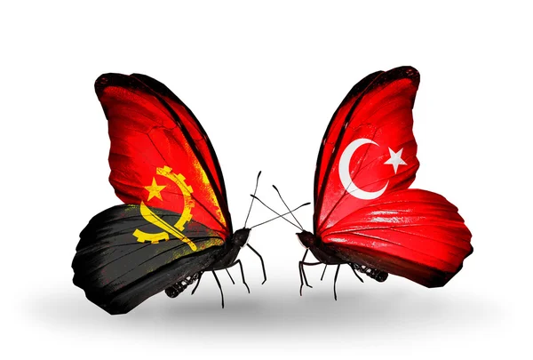 Butterflies with  Angola and Turkey flags — Stock Photo, Image