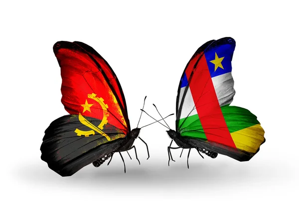 Butterflies with Angola and CAR flags — Stock Photo, Image