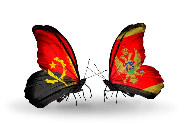 Butterflies with Angola and Montenegro flags — Stock Photo, Image