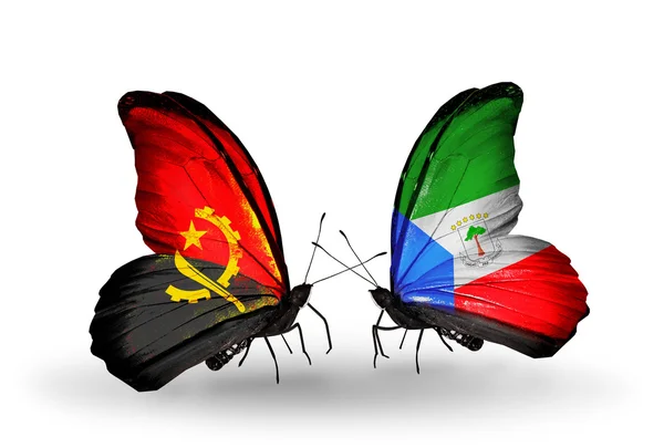 Kelebekler Angola ve Ekvator Ginesi bayraklı — Stok fotoğraf