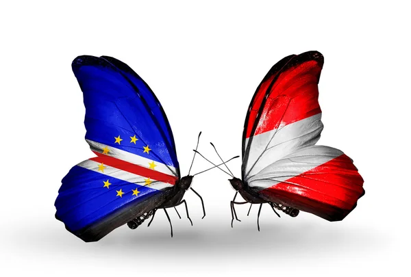 Butterflies with Cape Verde and Austria flags — Stock Photo, Image