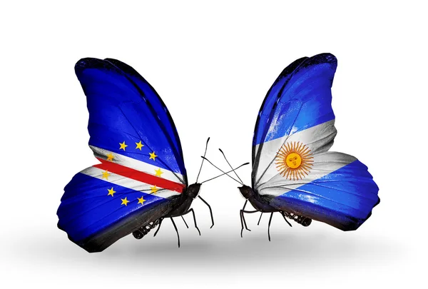 Mariposas con banderas de Cabo Verde y Argentina — Foto de Stock