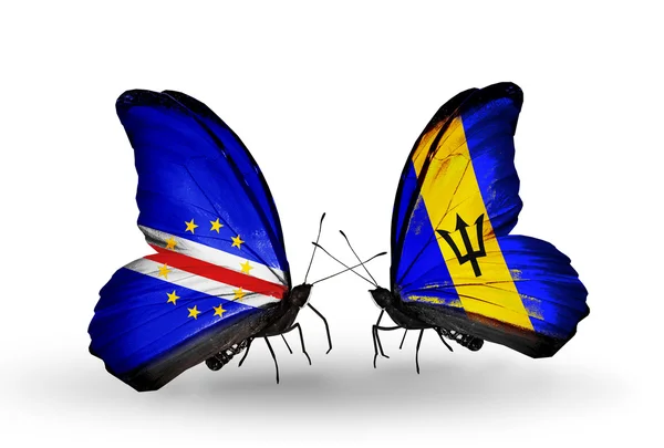 Mariposas con banderas de Cabo Verde y Barbados —  Fotos de Stock