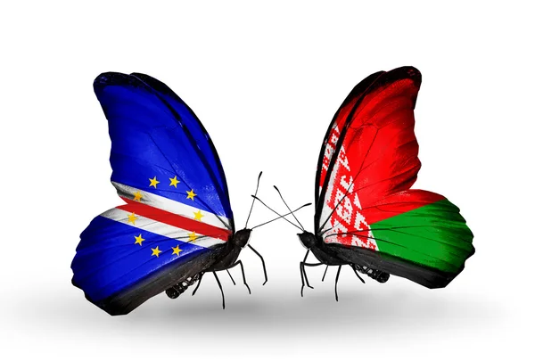 Butterflies with  Cape Verde and  Belarus flags — Stock Photo, Image