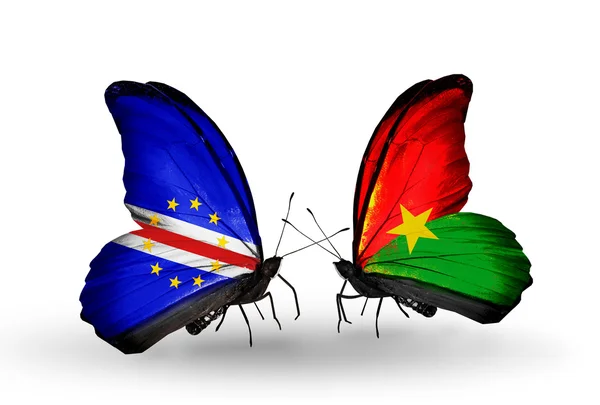 Mariposas con banderas de Cabo Verde y Burkina Faso — Foto de Stock