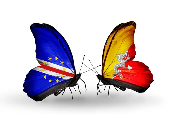 Butterflies with  Cape Verde and Bhutan flags — Stock Photo, Image