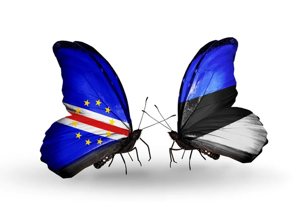 Butterflies with Cape Verde and Estonia flags — Stock Photo, Image