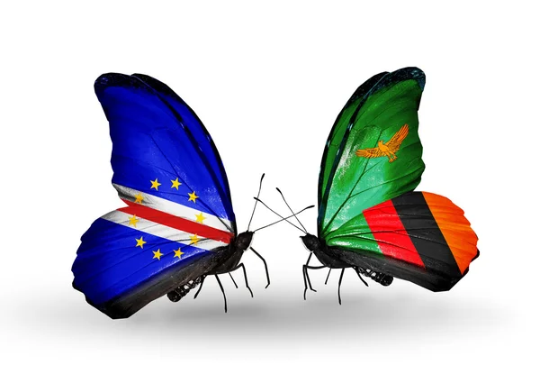 Mariposas con banderas de Cabo Verde y Zambia — Foto de Stock