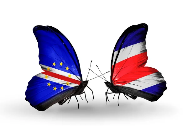 Butterflies with Cape Verde and Costa Rica flags — Stock Photo, Image