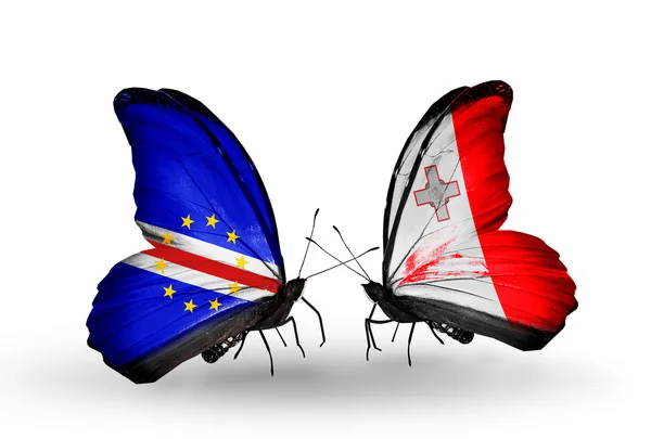 Butterflies with Cape Verde and Malta flags — Stock Photo, Image