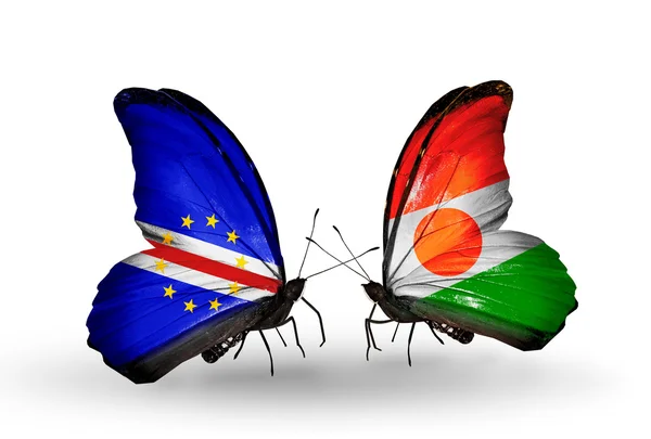 Butterflies with Cape Verde and Niger flags — Stock Photo, Image