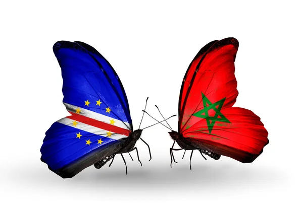 Бабочки с флагами Кабо-Верде и Марокко — стоковое фото