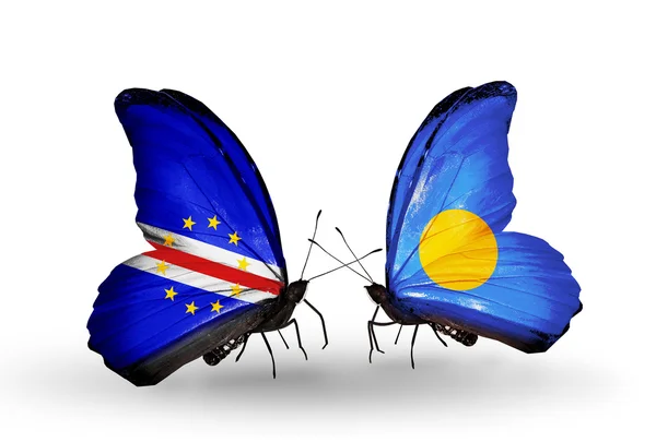 Butterflies with Cape Verde and Palau flags — Stock Photo, Image