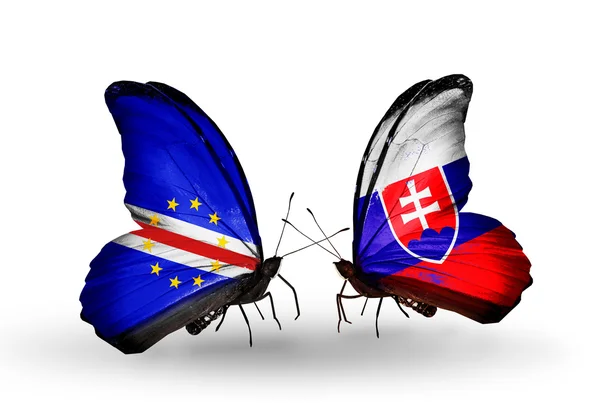 Butterflies with  Cape Verde and Slovakia flags — Stock Photo, Image