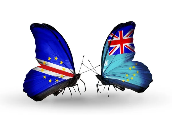 Butterflies with Cape Verde and  Tuvalu flags — Stock Photo, Image
