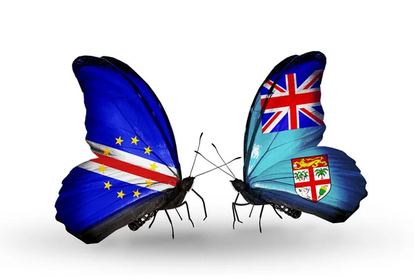 Butterflies with Cape Verde and Fiji flags — Stock Photo, Image