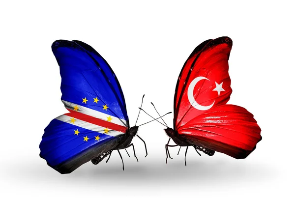 Бабочки с флагами Кабо-Верде и Турции — стоковое фото