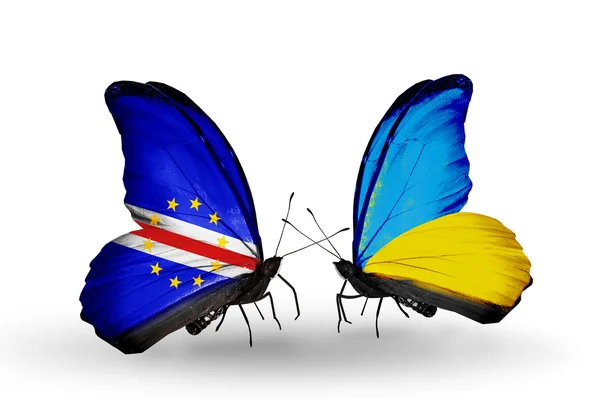 Butterflies with Cape Verde and Ukraine flags — Stock Photo, Image