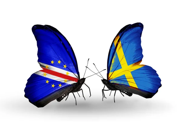 Butterflies with Cape Verde and Sweden flags — Stock Photo, Image