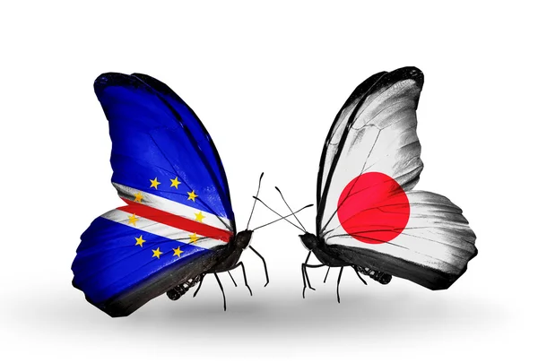 Papillons avec drapeaux Cap-Vert et Japon — Photo