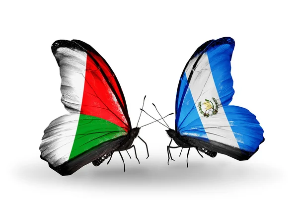 Butterflies with Madagascar and Guatemala flags — Stock Photo, Image