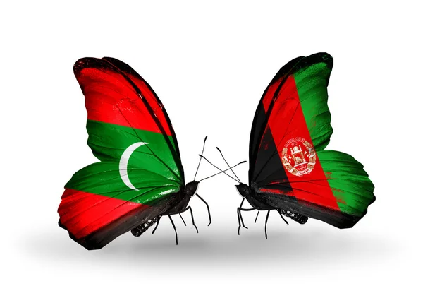 Papillons avec drapeaux des Maldives et de l'Afghanistan — Photo