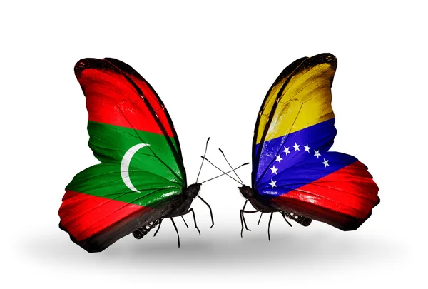 Butterflies with Maldives and Venezuela flags — Stock Photo, Image