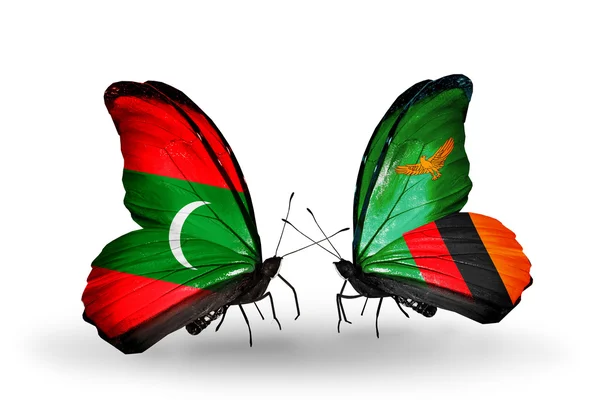 Motyle z flagami Malediwy i Zambii — Zdjęcie stockowe