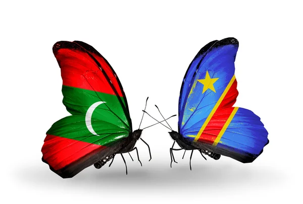 Butterflies with Maldives and Kongo flags — Stock Photo, Image