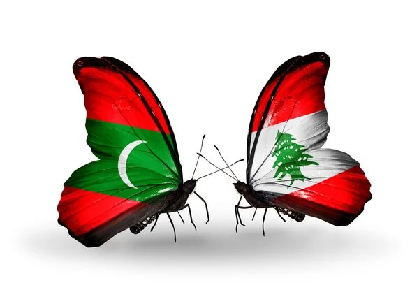 Vlinders met vlaggen van de Maldiven en Libanon — Stockfoto
