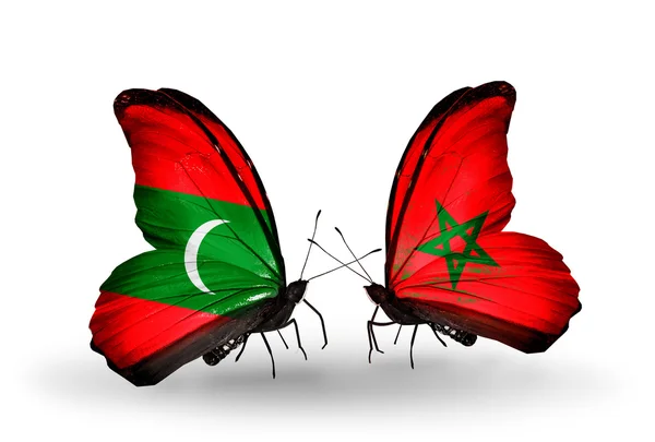 Butterflies with Maldives and Morocco flags — Stock Photo, Image