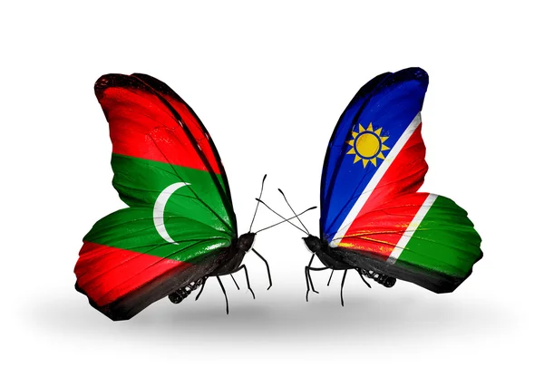 Farfalle con le bandiere delle Maldive e della Namibia — Foto Stock