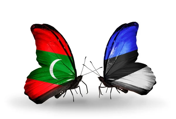 Motyle z flagami Malediwy i Estonii — Zdjęcie stockowe