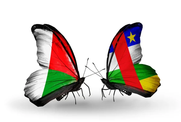 Butterflies with Madagascar and CAR flags — Stock Photo, Image