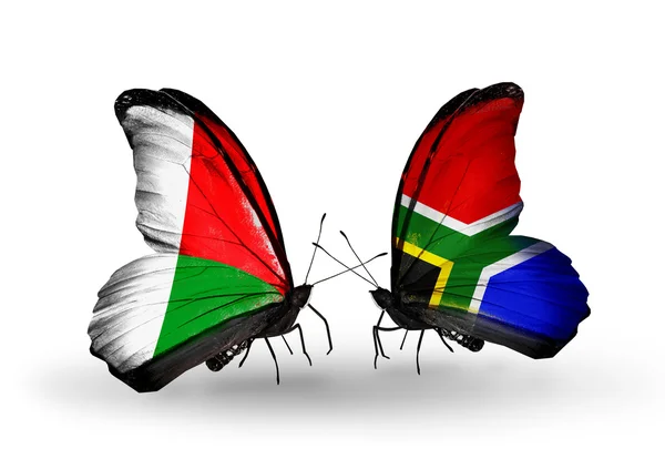 Butterflies with Madagascar and South Africa flags — Stock Photo, Image