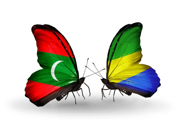 Borboletas com bandeiras Maldivas e Gabão — Fotografia de Stock