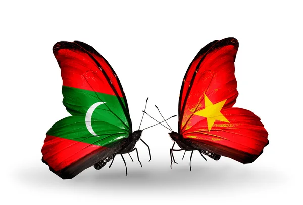 Vlinders met vlaggen van de Maldiven en Vietnam — Stockfoto