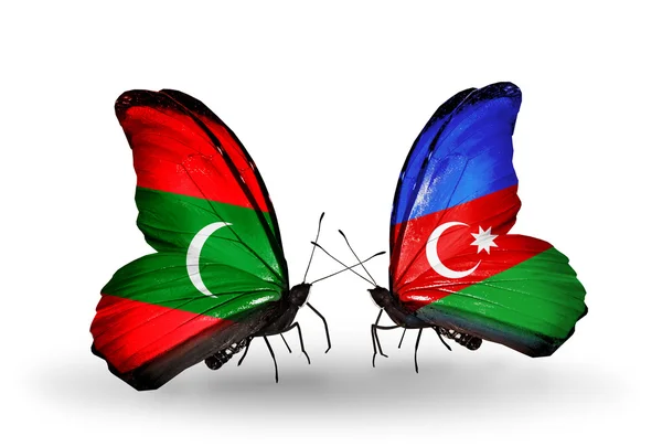 Butterflies with  Maldives and Azerbaijan flags — Stock Photo, Image