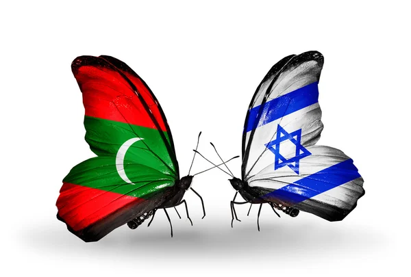 Butterflies withs Maldives and Israel flags — Stock Photo, Image