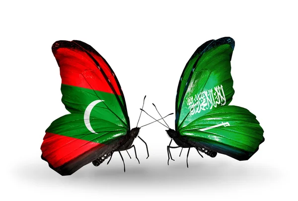 Πεταλούδες με σημαίες Μαλδίβες και Σαουδική Αραβία — Φωτογραφία Αρχείου