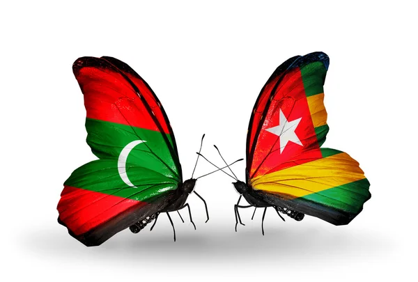 Butterflies with Maldives and Togo flags — Stock Photo, Image